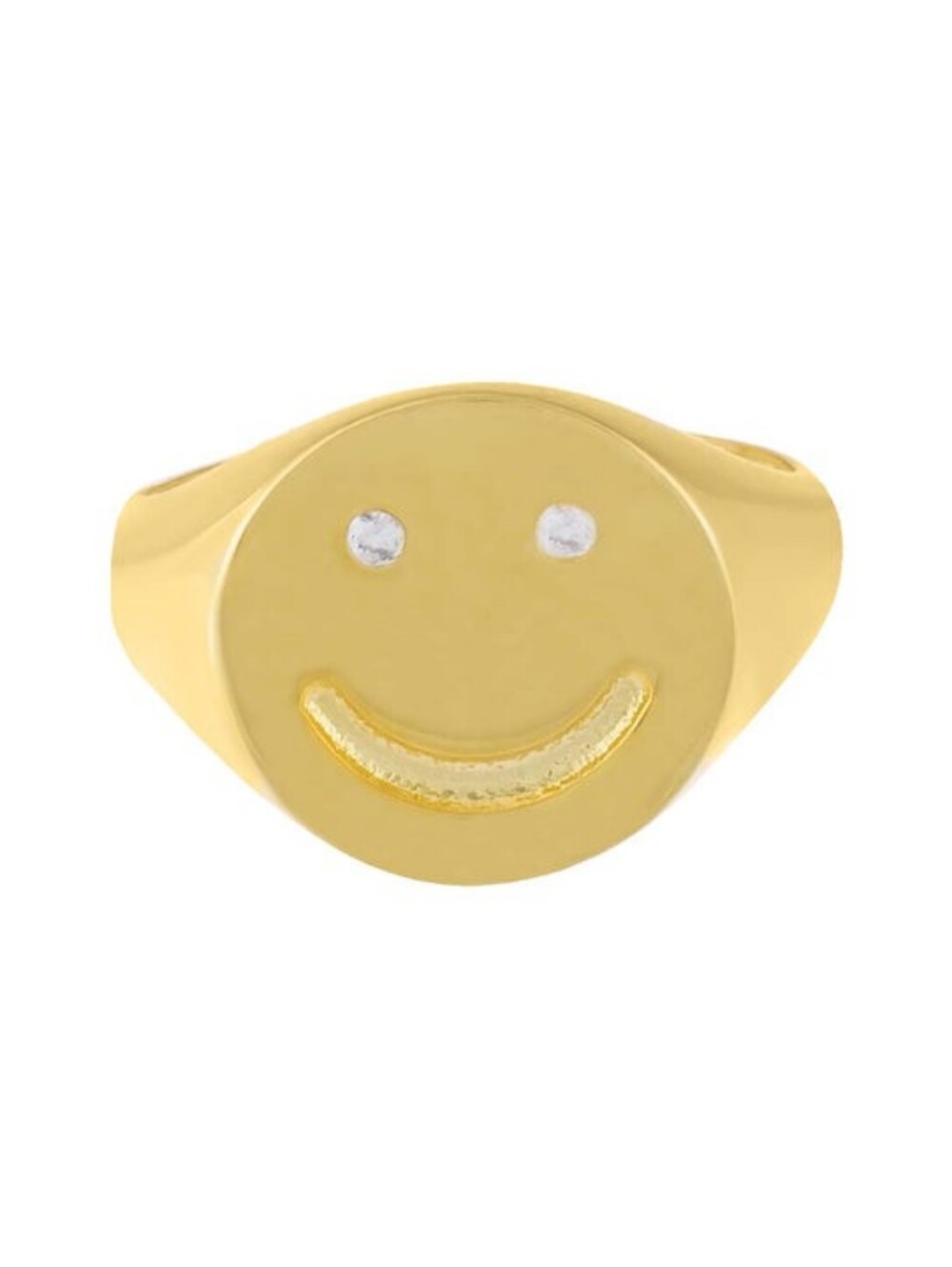 Adinas Jewels Gold Plated CZ Smiley Face Signet Pinky Ring